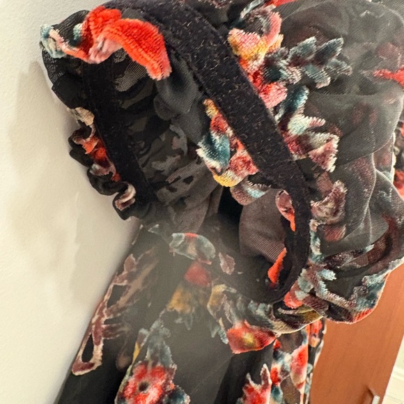 Free People Velvet Beautiful Blooms Floral Babydoll Mini Dress Size Medium - Picture 9 of 14